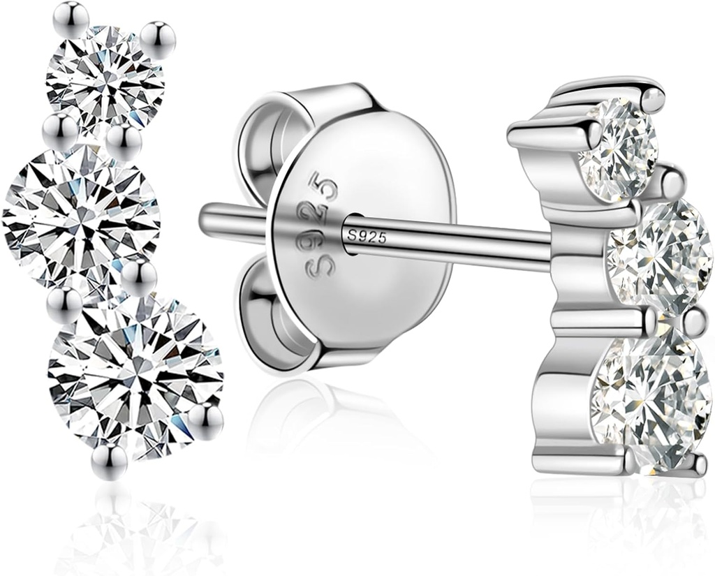 Earrings  Brilliant Round Cut Lab-Made Diamond Earrings 18K White Gold Plated 925 Sterling Silver Friction Back Crawl Earrings for Women