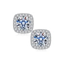 Square Halo Double Moissanite Stud Earrings 18K White Gold Plated 925 Sterling Silver Lab Round Cut Brilliant VVS1 Clear Moissanite Diamond Stud Earrin