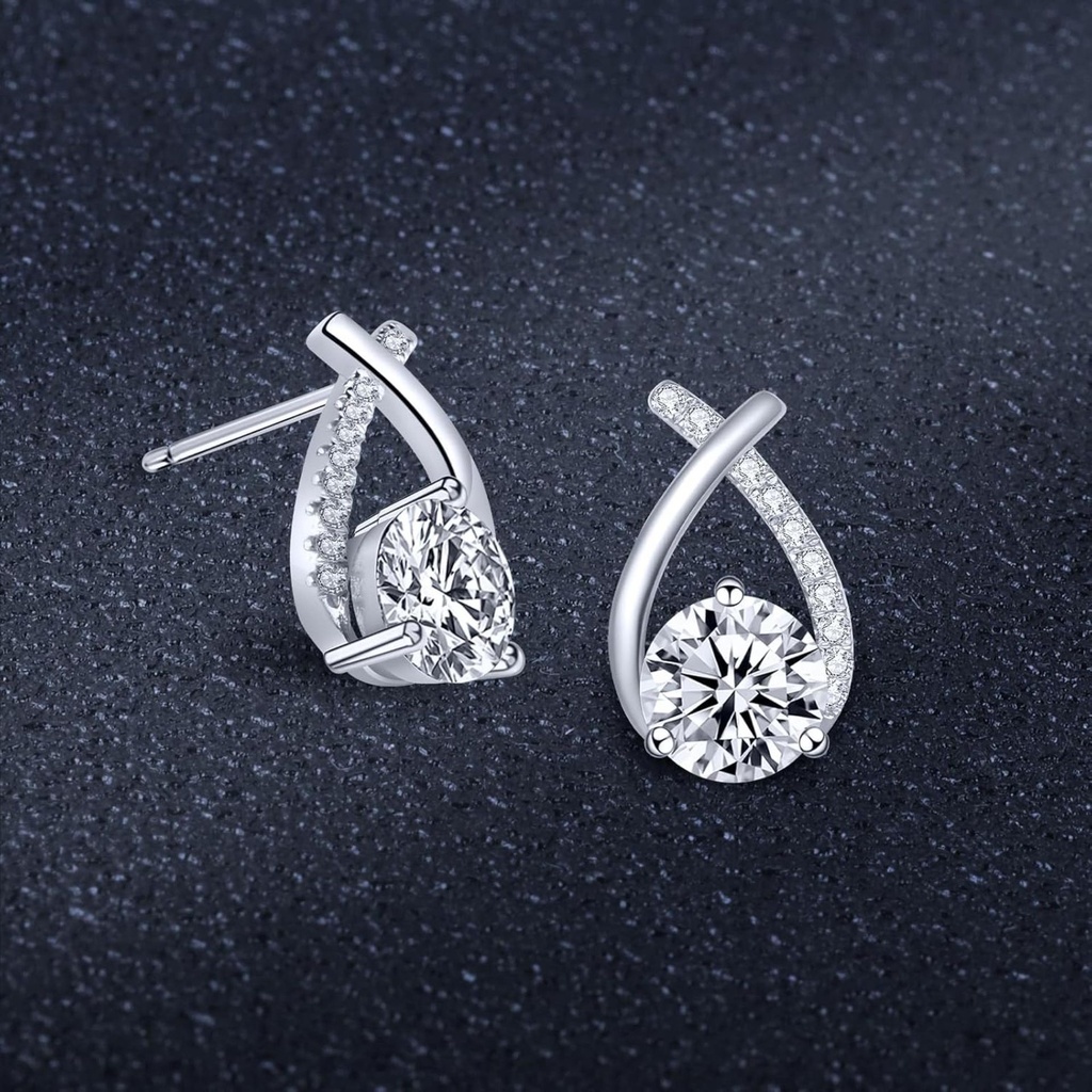  Earrings  Clarity Round Cut Lab Created Diamond Earrings Sterling Silver 18K White Gold Plated Earrings Minimalist Mermaid Tail Earrings