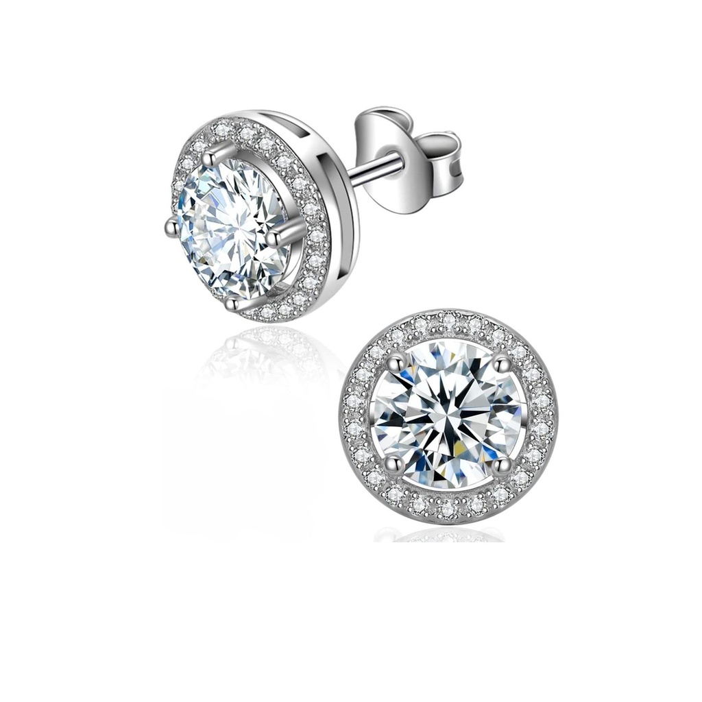 Moissanite Earrings for Women Halo Round 925 Sterling Silver Moissanite Hypoallergenic Stud Earrings,Gift for Mother Mom Wife Girlfriend, with Certificate