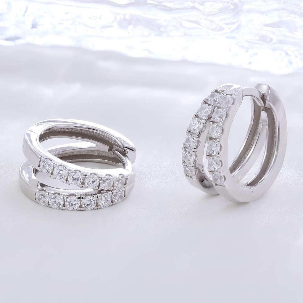  Hoop Earrings 18K White Gold Plated S925 Sterling Silver Double Huggie Earrings for Women  Loop Earrings for Mom