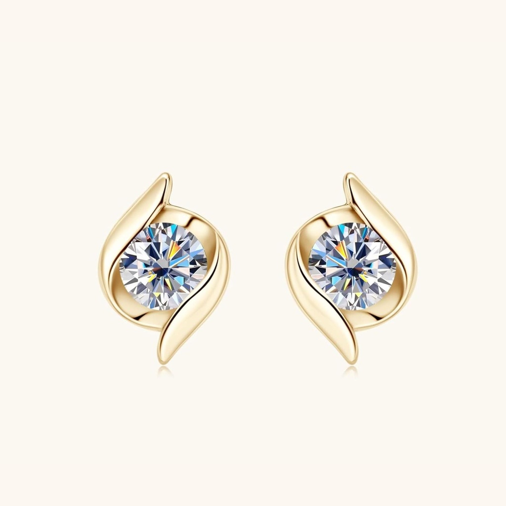 Stud Earrings for Women or Diamond Stud Earring, 18K Gold Plated Sterling Silver Earrings with
