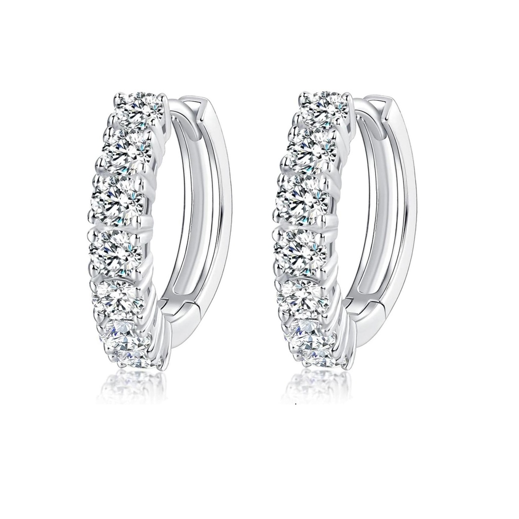 Moissanite Earrings, Lab Created Diamond Huggie Earrings White Gold Plated Sterling Silver Hoop Earrings for Women Gifts