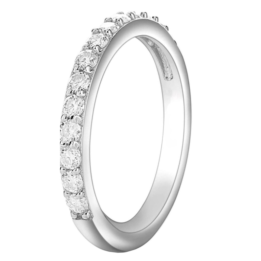  Wedding Band 18K White Gold Plated 925 Sterling Silver Wedding Rings Diamond Half Eternity Wedding Band Stackable Ring for Women