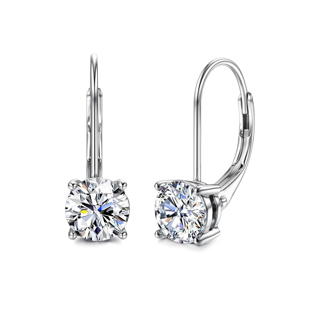 Moissanite Earrings, Brilliant Round Cut Lab Created Diamond Earrings 18K White Gold Sterling Silver Dangle Earrings Moissanite Leverback Drop Earrings