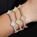 Iced Out  Tennis Bracelet, 925 Silver Hip Hop Jewelry, Clover Design