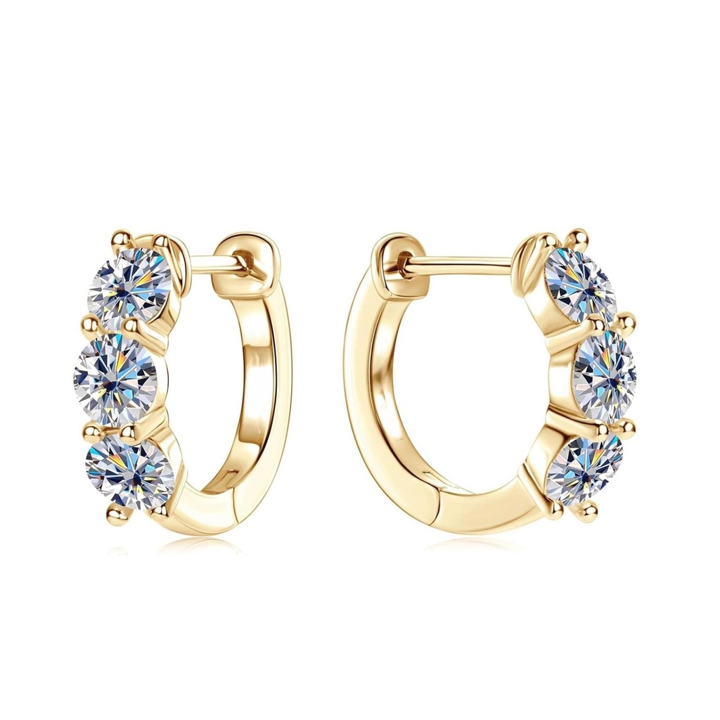 Moissanite Hoop Earrings, Lab Grown Diamond, Sterling Silver Platinum Plated 3 Stone Huggies Earring for Women and Men Birthday Wedding Jewelry Gifts