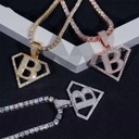 Men Jewelry 925 Sterling Silver VVS  Diamond Shape Initial B Pendant