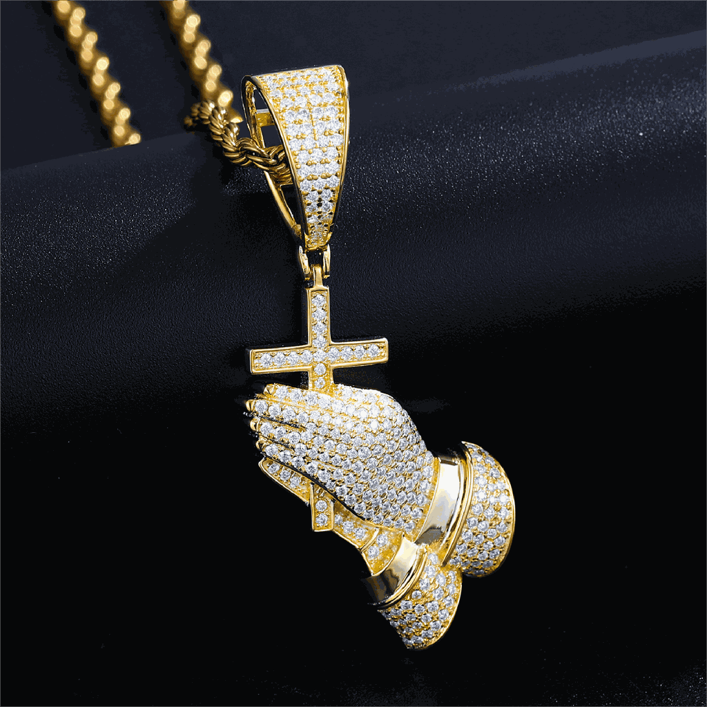 S925 Moissanite Pray Hand Croos Pendant