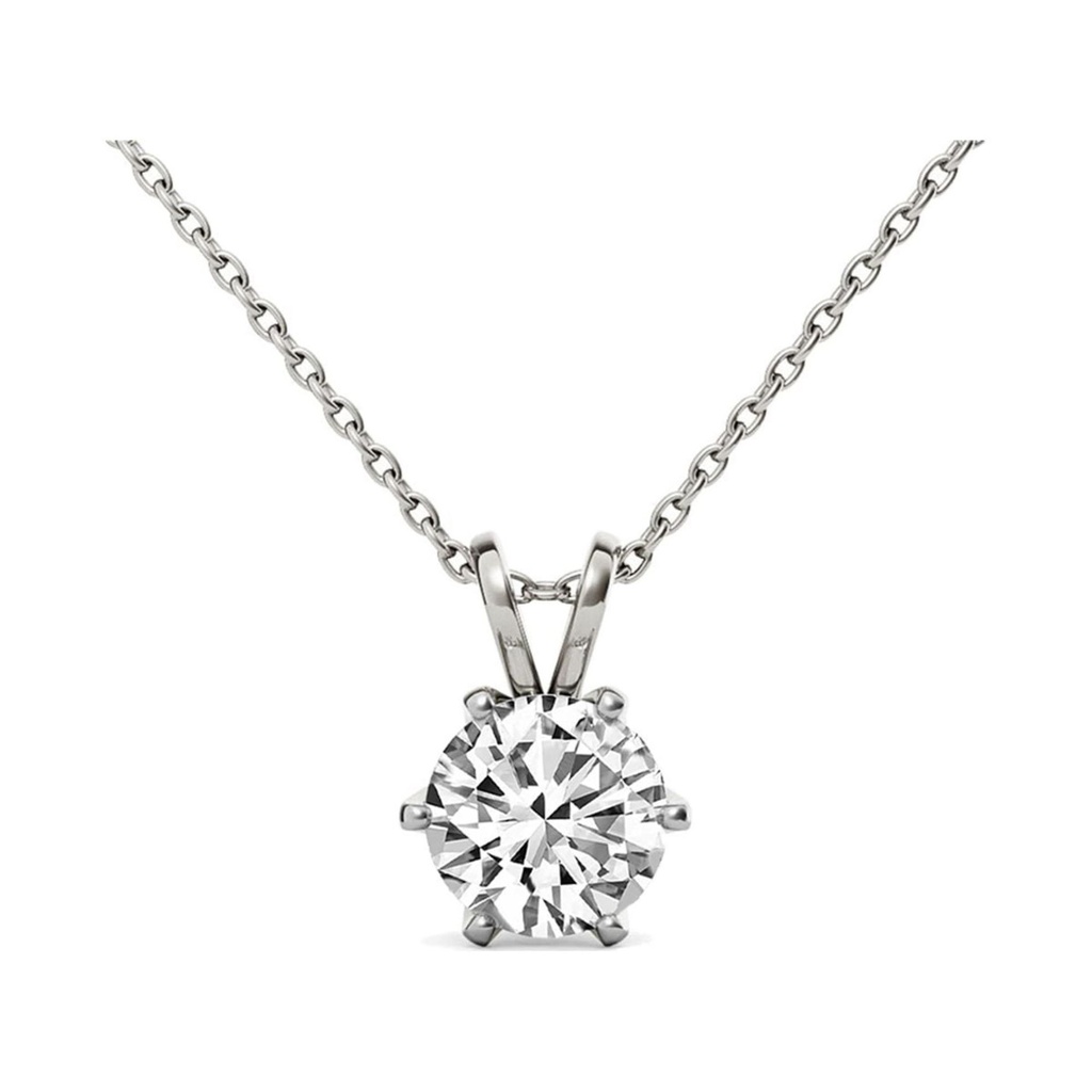 14K White Gold | IGI Certified Lab Grown Diamond 6 Prong Solitaire Diamond Pendant Necklace | Round Shape Pendant With Gold Chain | Friendly Diamonds