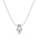  X-Shaped Round Cut Real Diamond Pendant Necklace in 18K White Gold over Silver