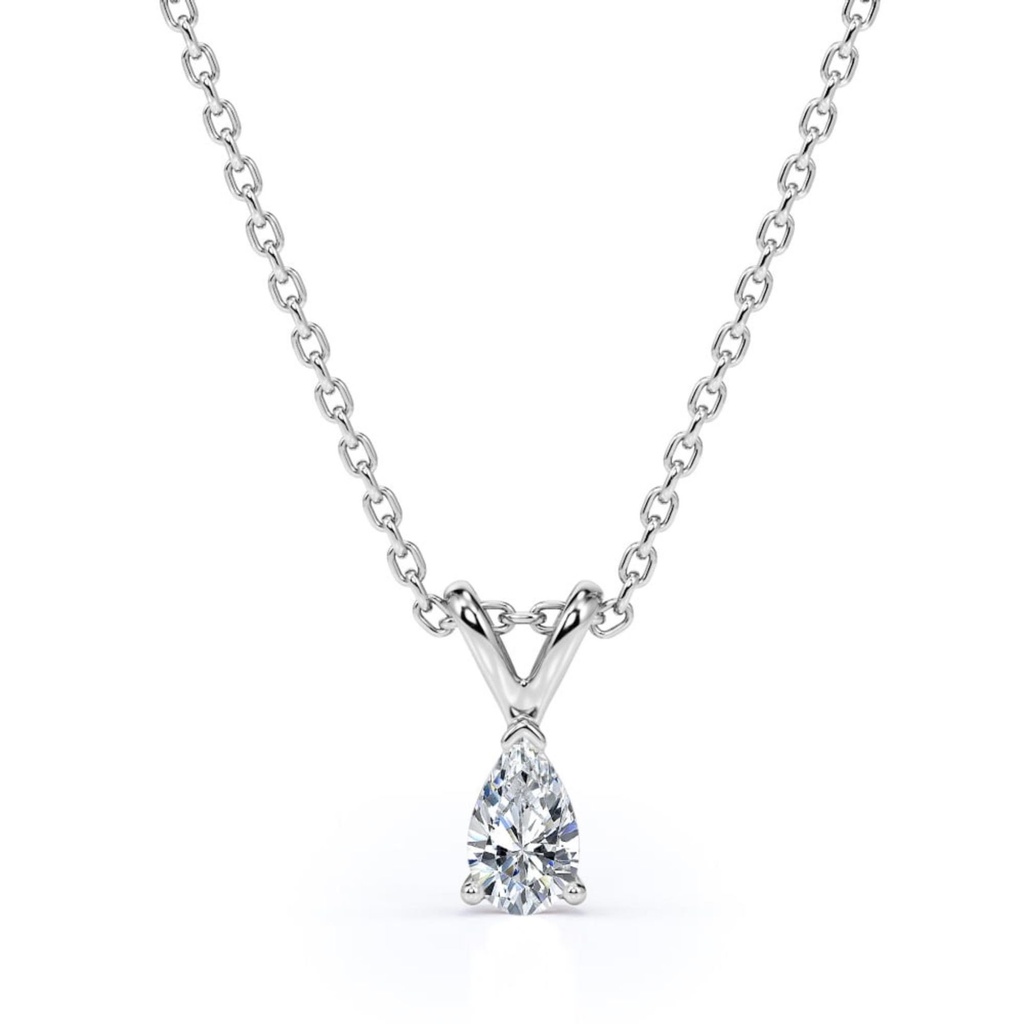  Pear Cut Diamond - Elegant Pendant Necklace - 18K White Gold Plating Over Silver