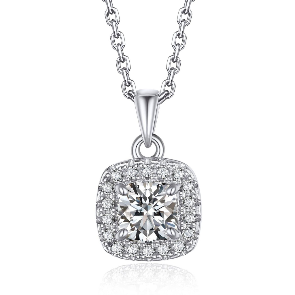 Cushion Moissanite Necklace for Women, Simulated Diamond Pendant for Her 925 Sterling Silver Halo Necklace