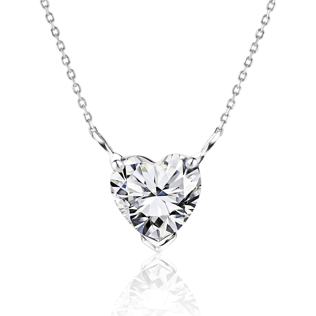  Heart Cut Moissanite Pendant Necklace in 18K White Gold Plating over Silver