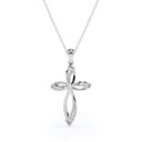 Infinity Mini-Pave Round Shape Moissanite Crucifix Pendant Necklace in 18K White Gold Plating over Silver