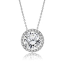 Solitaire Round Cut - Moissanite - April Birthstone Halo Pendant Necklace 18k White Gold over Silver, Adult, Female