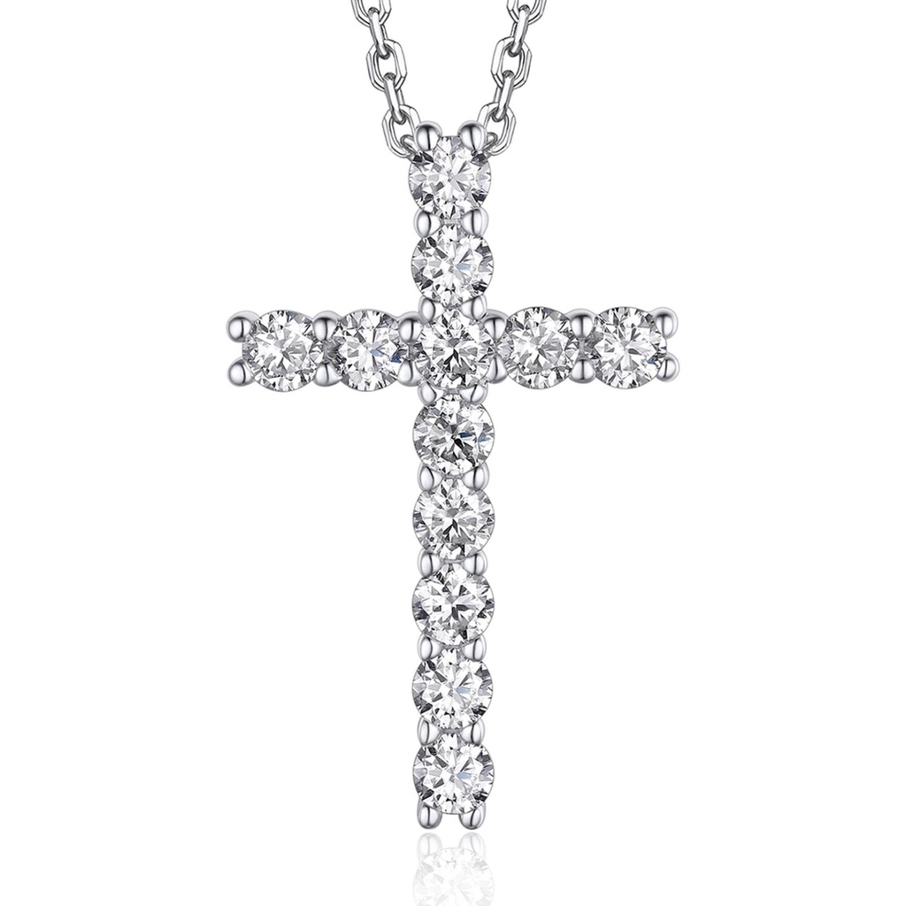 Moissanite Necklace Round Cut Diamond Cross Pendant Necklace for Women with 18 inch Chain 925 Sterling Silver