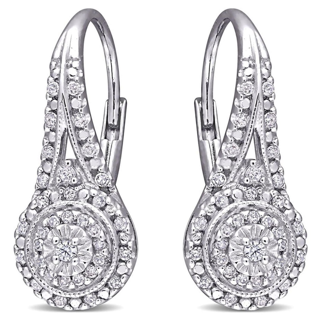  Diamond Drop Earrings With Double Halo and Leverbacks Earrings for Women