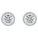18k White Gold Plated Silver Halo Stud Earrings | CZ Earrings for Women, Gift for Her