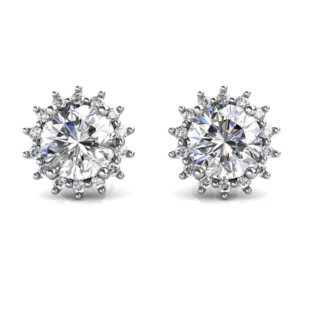 Moissanite Sterling Silver Earrings | 18k White Gold Stud Earrings, 925 Sterling Silver Earrings For Women with Moissanite Crystals
