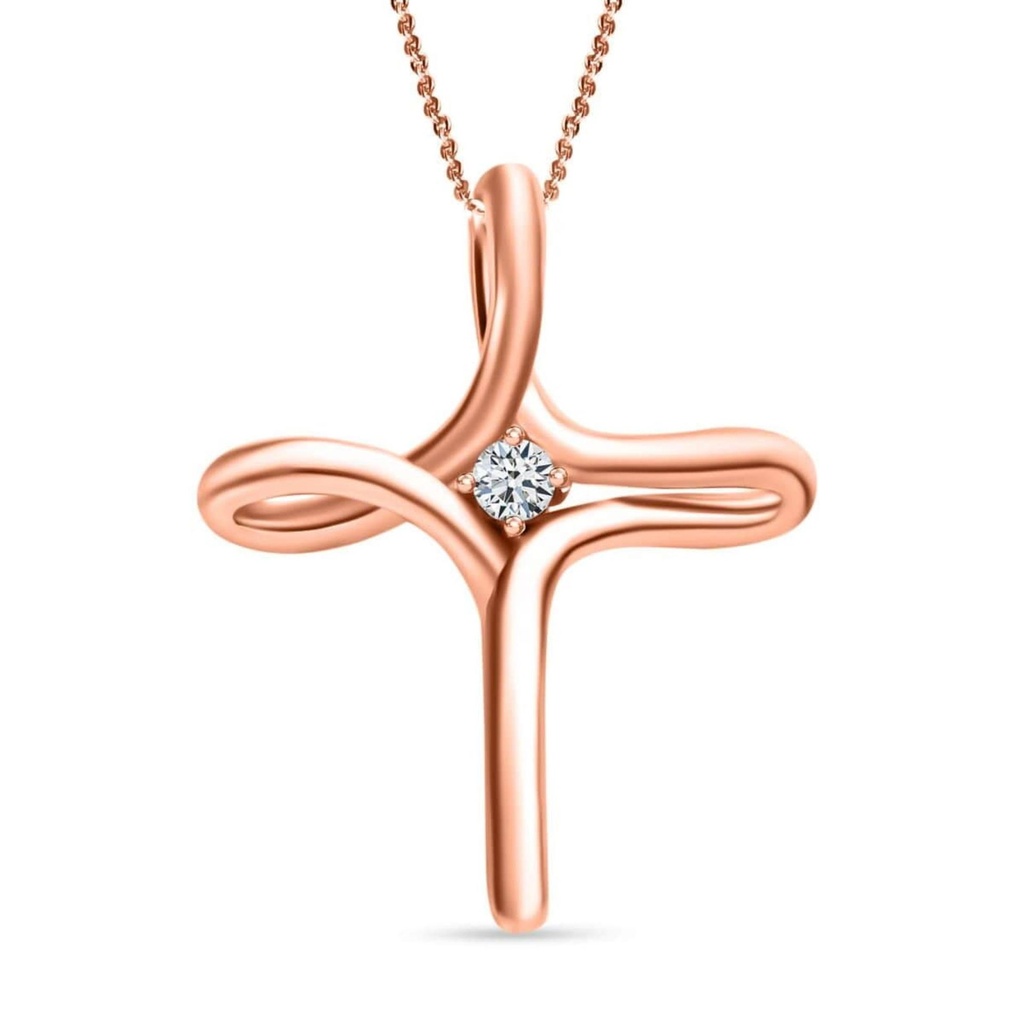 Moissanite Round 925 Sterling Silver Vermeil Rose Gold Plated Cross Pendant Necklace for Women  Birthday Gifts
