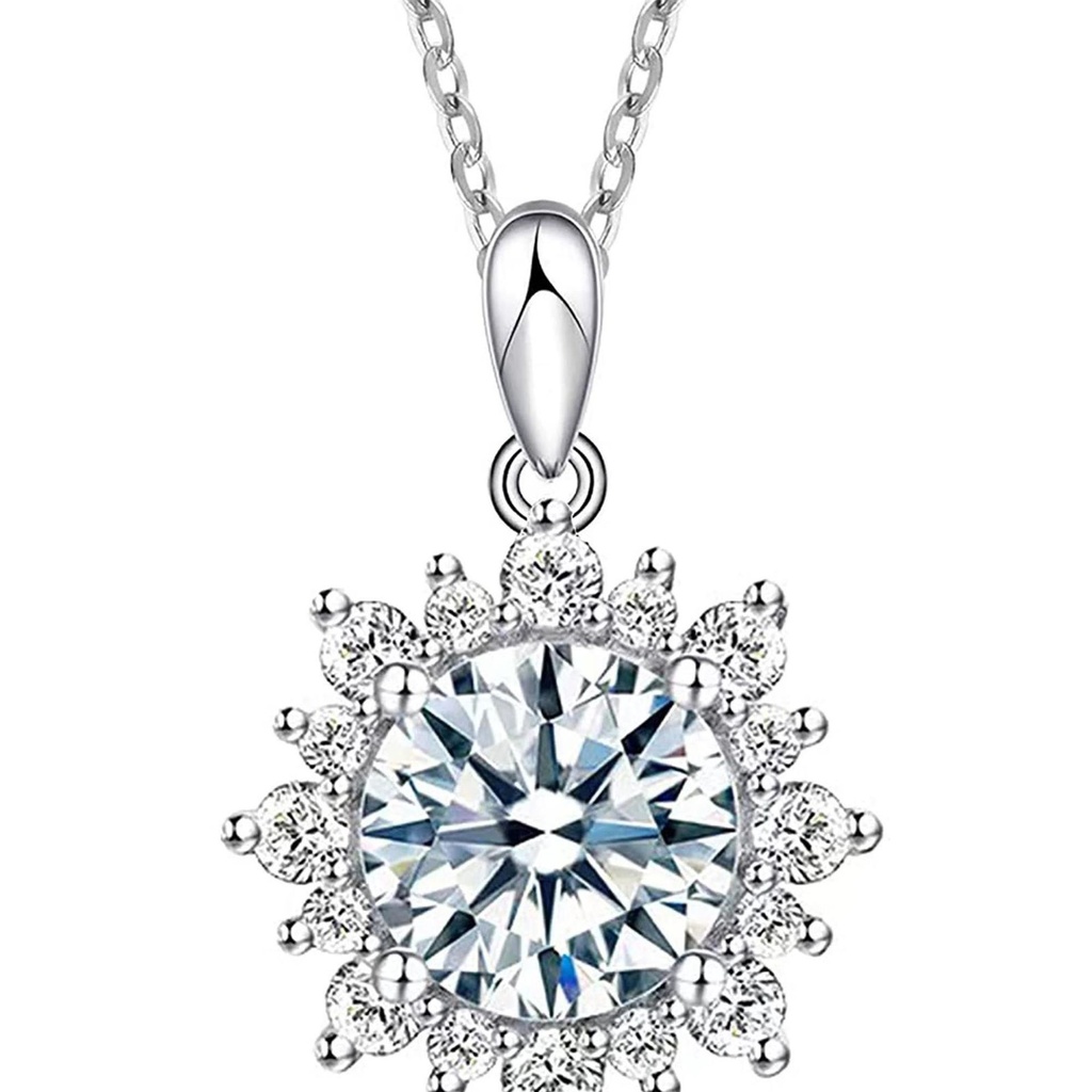 Moissanite Pendant Necklace 18K White Gold Plated Silver Ideal Cut Diamond Necklace for Women with Certificate of Authenticity