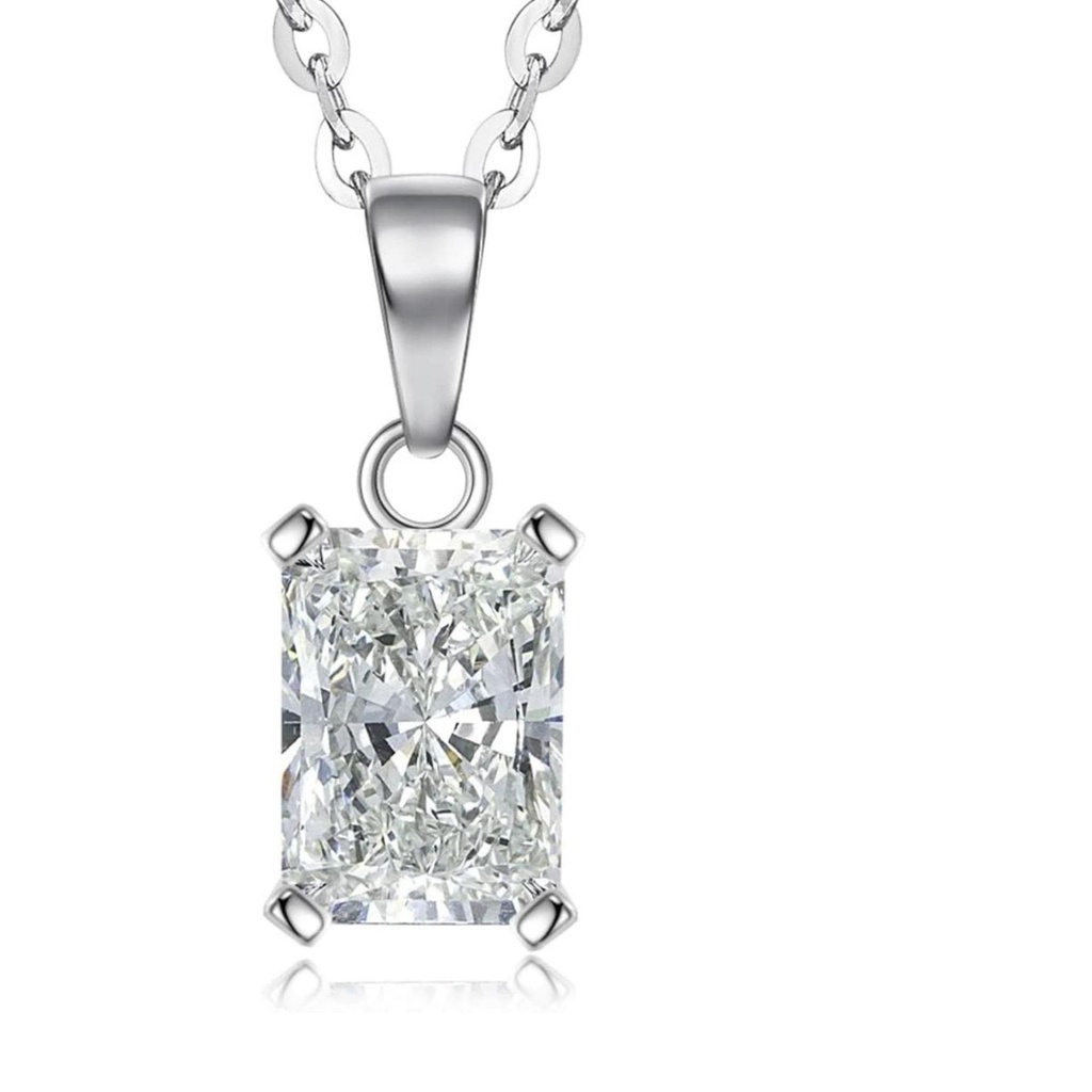  Radiant Pendant Necklace for Women,  Ideal Cut 925 Sterling Silver Solitaire Diamond Necklace with Certificate of Authenticity