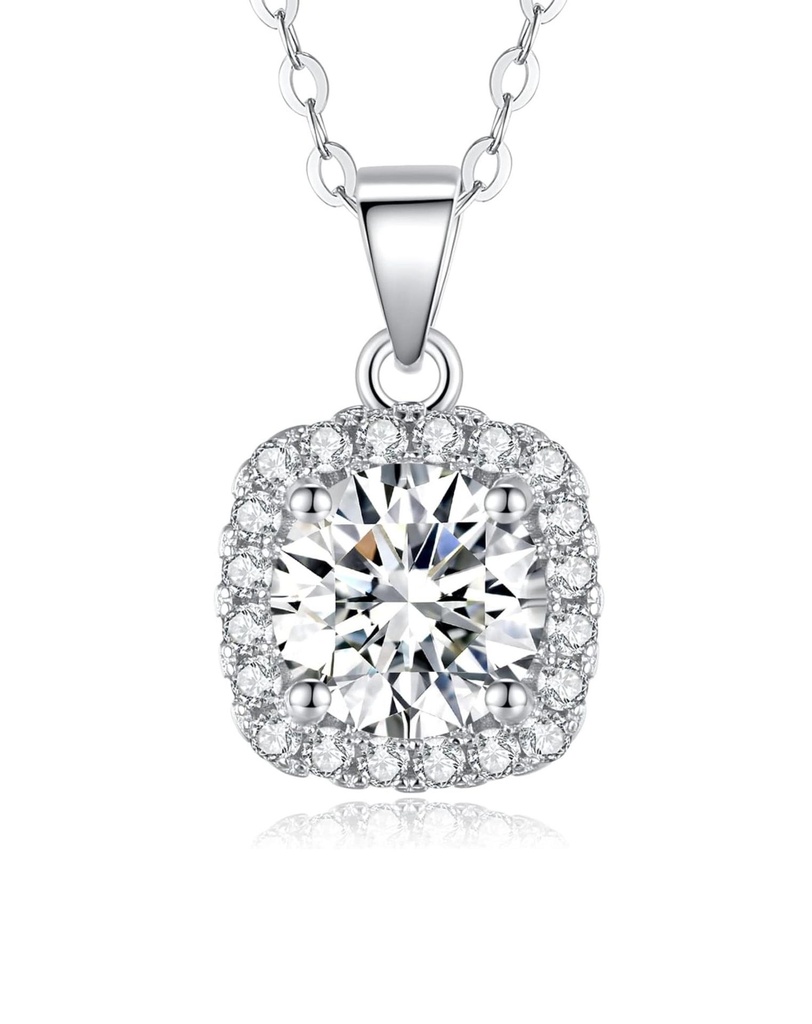   Pendant Necklace for Women, Halo \ 18K White Gold Plated Silver Diamond Necklace Gift for Wife Mother Her