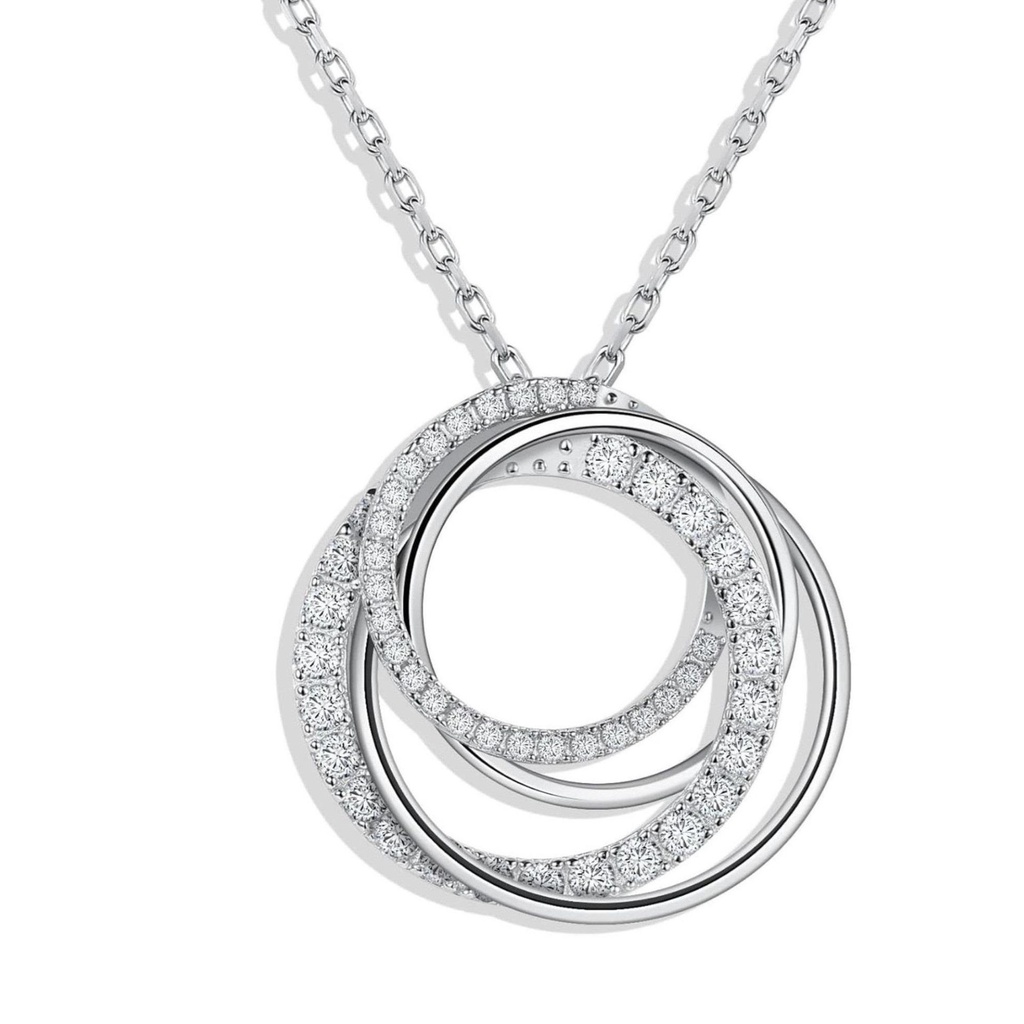  Interlocking Circle Pendant Necklace for Women 925 Sterling Silver Chain Lab Created Diamond 4 Generations Necklace Anniversary Valentine's Day Gifts for Her
