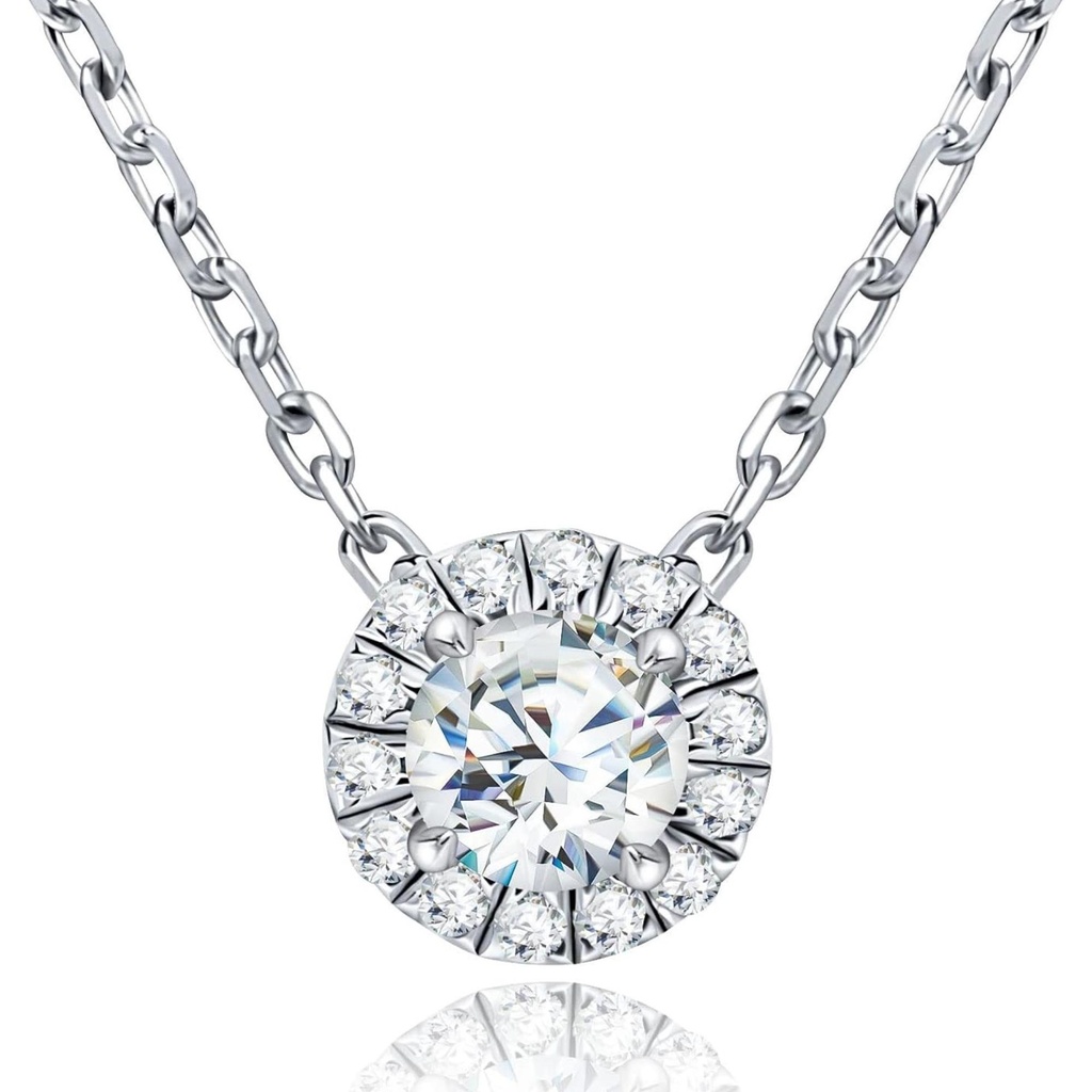  Halo Pendant Necklace 18K White Gold Plated Sterling Silver Chain Lab Created Diamond Necklace for Women Anniversary Valentines Day Gifts for Her