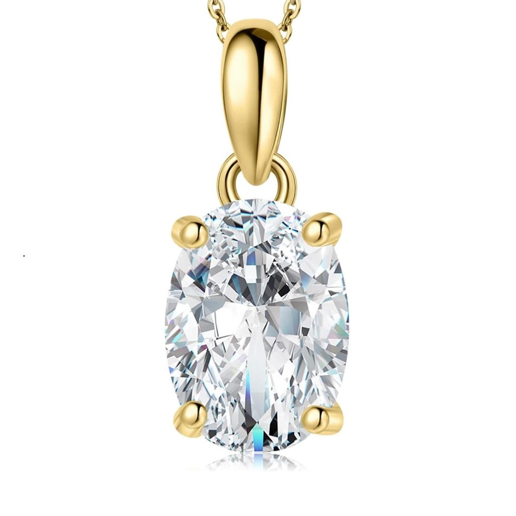 Oval Cut Moissanite Solitaire Pendant Necklace for Women, Simulated Diamond 925 Sterling Silver 14k White Gold Plated Necklaces for Her 
