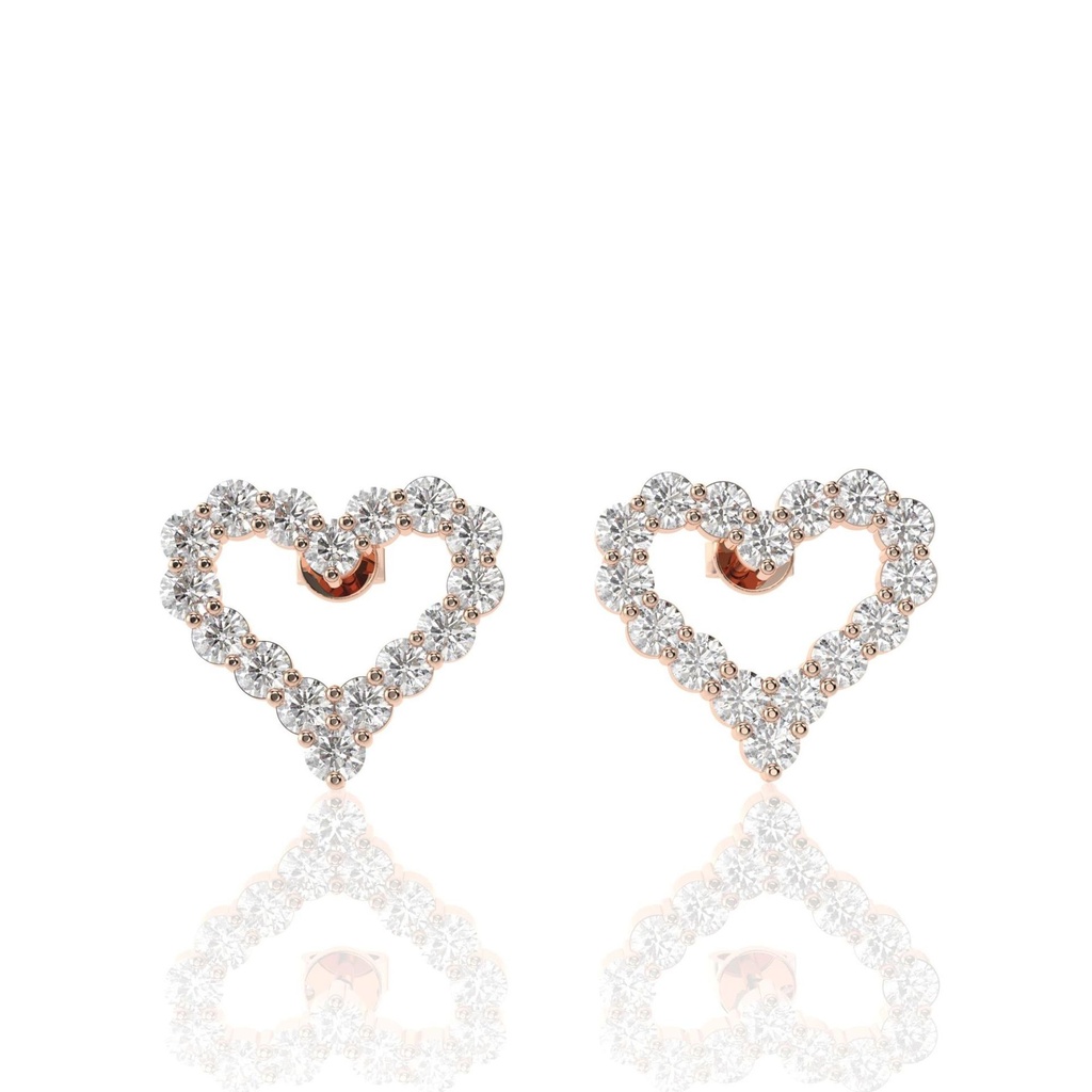 Heart Shape Round Diamond Stud Earring For Women