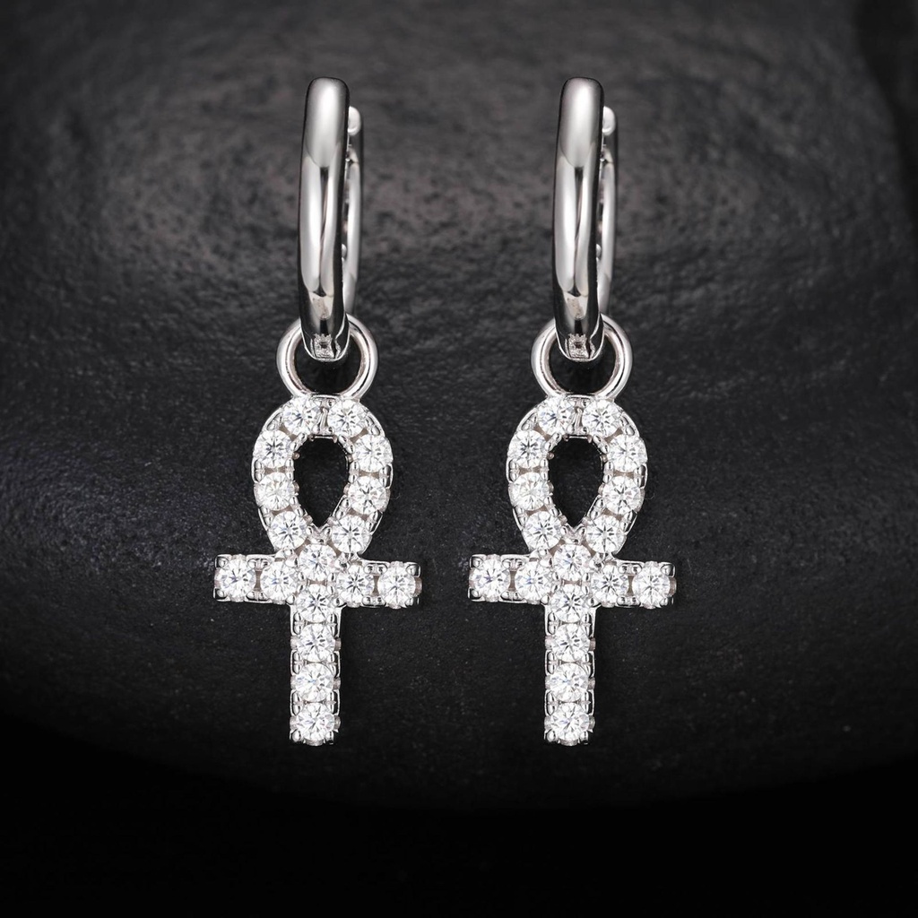  Moissanite Ankh Cross Drop Earrings