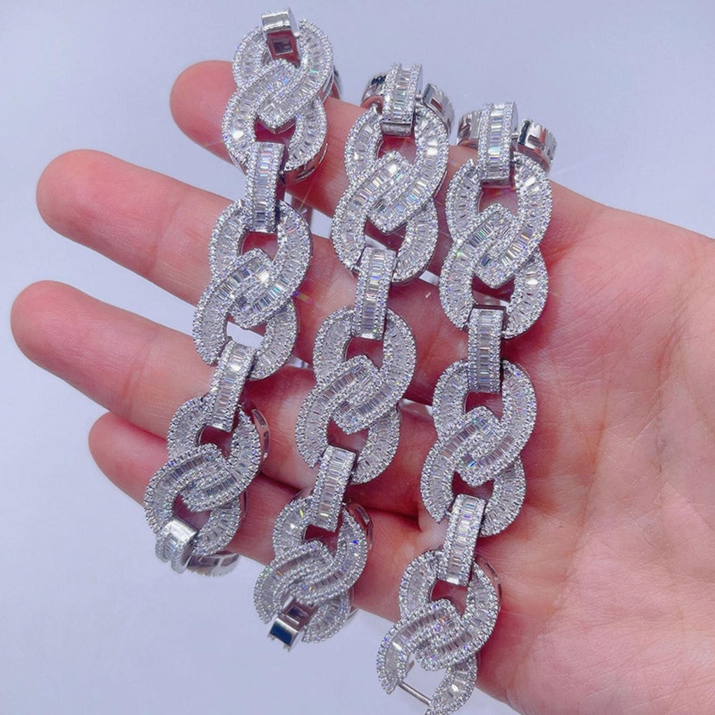 Hip Hop  Iced Out Baguette Diamond Infinity Link Chain