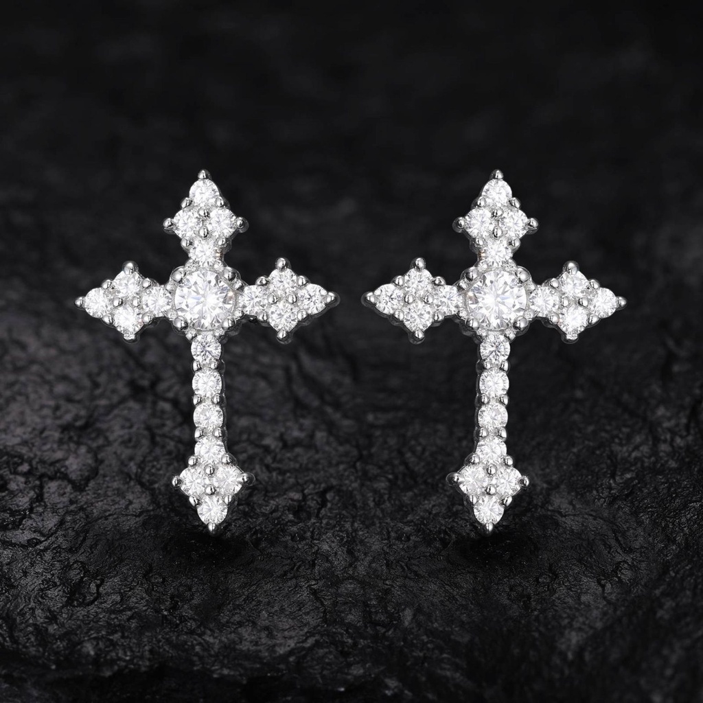 Moissanite Cross Stud Earrings