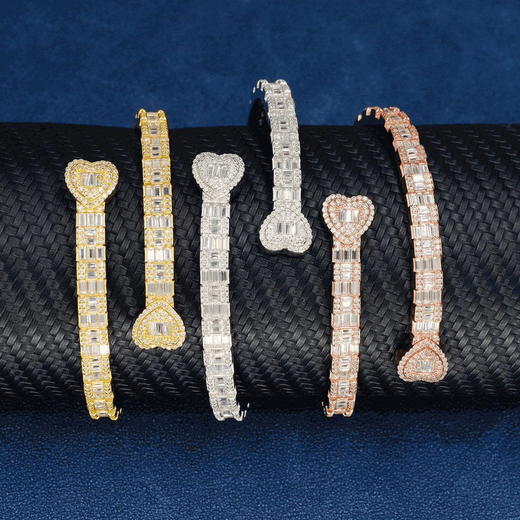 Hot Sell New Arrival Solid Silver  Baguette Cut Hip Hop Bracelet