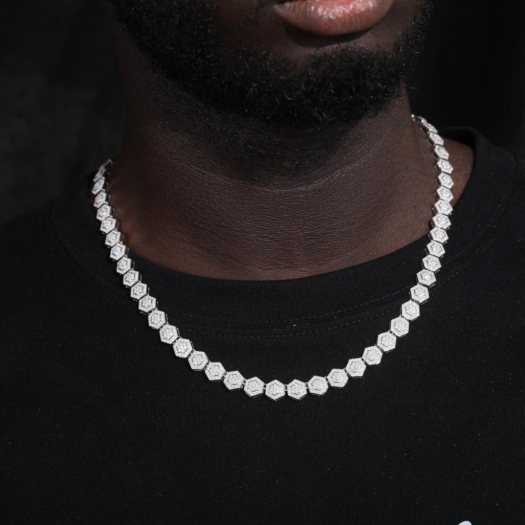 925 Silver Moissanite Geometric Hexagon Link Chain