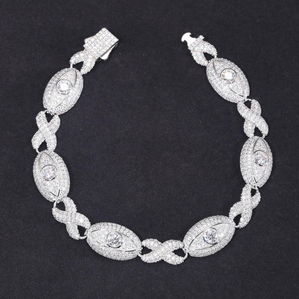 S925 Moissanite Evil Eye Infinity Cuban Link Bracelet