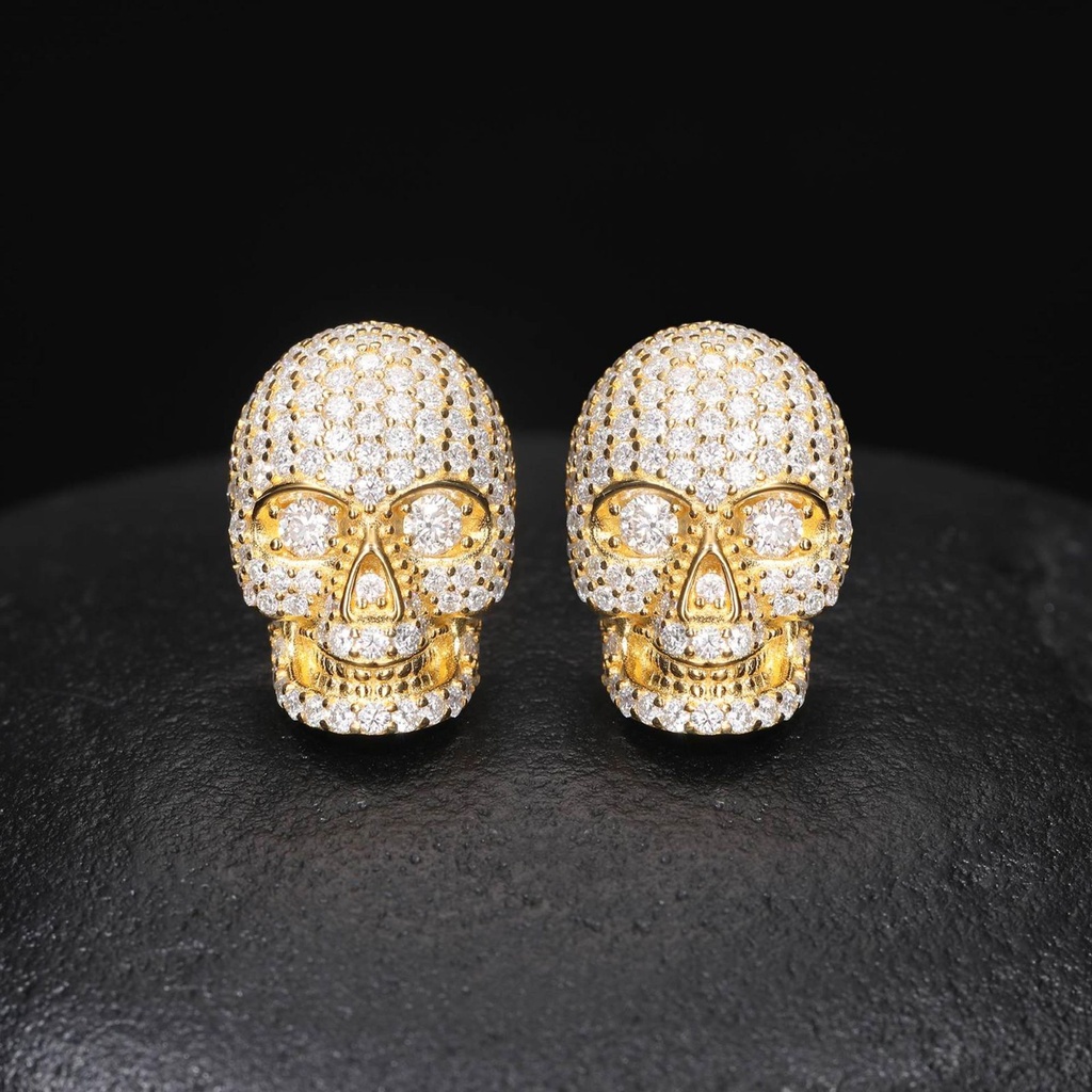S925 Micro Moissanite Skull Earrings