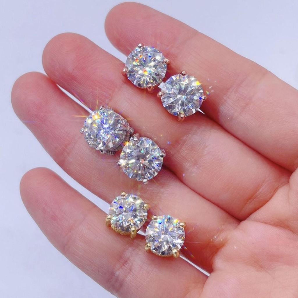 Round Diamond Hidden Halo Stud Earrings For Women