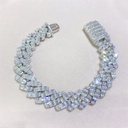  2 Rows Baguette Diamond  Cuban Link Bracelet Iced Out