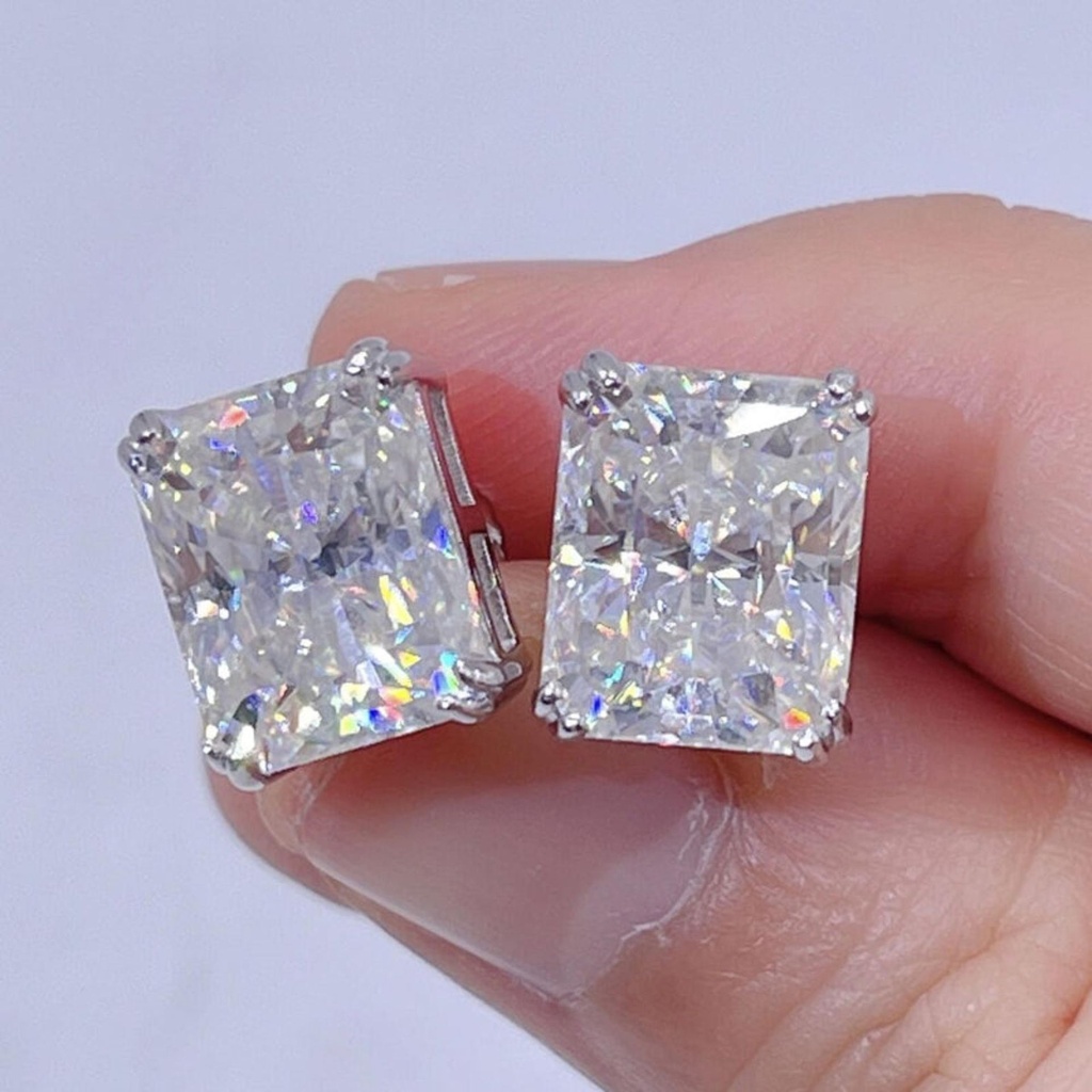 Radiant Cut Stud Earrings 925 Silver - Hip Hop Jewelry