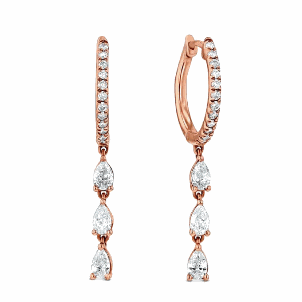  Pear And Round Cut Prong Setting Diamond Drop Earrings I