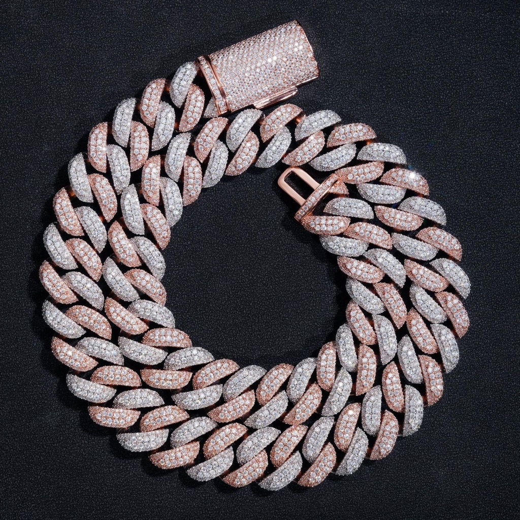  Solid Silver Rose Gold Mix White Gold Plated Miami Cuban Link Chain  Diamond