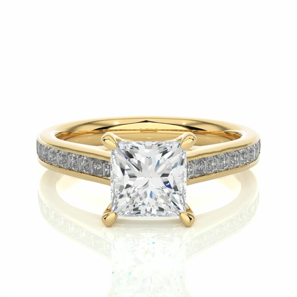  Princess Cut 4 Prong Channel Setting Diamond Ring 