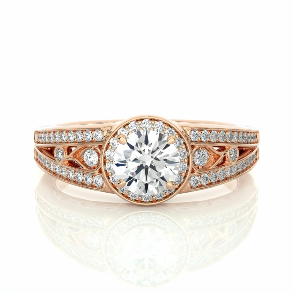  Round Cut Vintage Halo Prong Setting Diamond Ring 