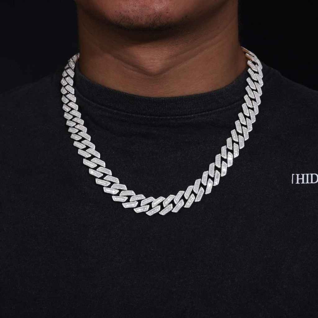 14mm S925 Baguette Moissanite Cuban Link Chain