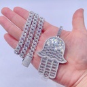 8MM Moissanite Diamond Hamsa Pendant with 18" Cuban Chain - Hip Hop Jewelry