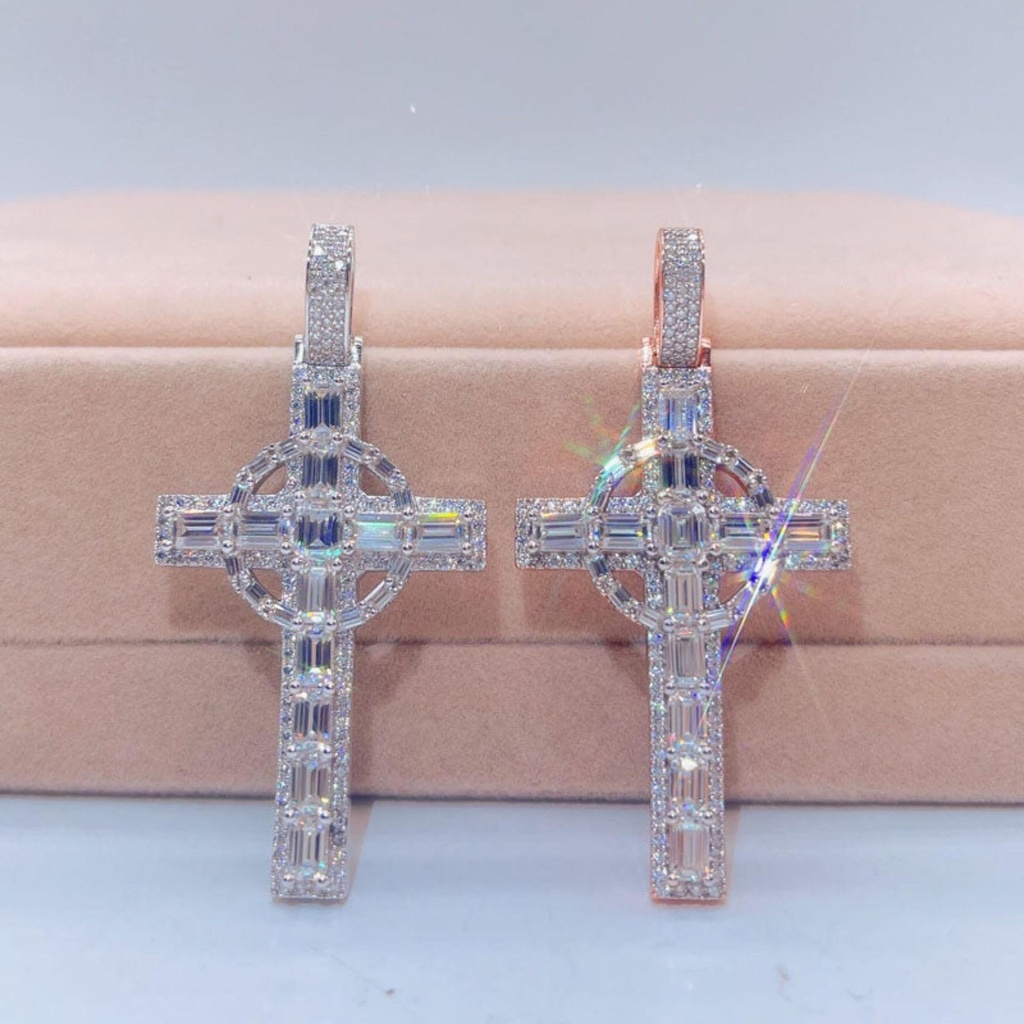 VVS Moissanite Diamond Cross Pendant - Iced Out Baguette Cut Hip Hop Charm