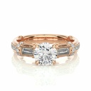 Round And baguette Cut Prong Setting Diamond Ring In Yellow Gold